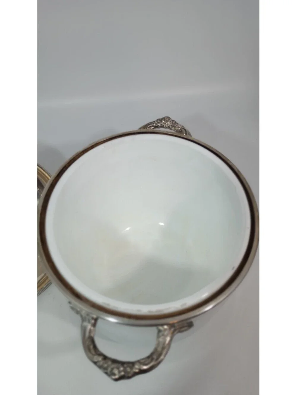 Vintage SHERIDAN Silver Plate Milk Glass Liner Ice Bucket with Lid Ornate Handle